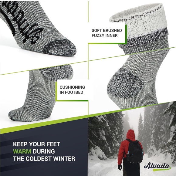 Alvada Gray Thermal Socks unisex fuzzy interior cushion NWT - Picture 4 of 5